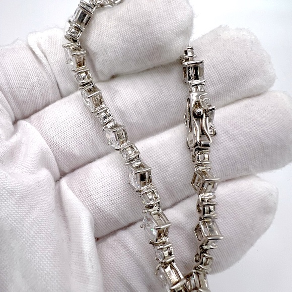 Sterling Silver Princess-Cut & Round Cubic Zirconia Tennis Bracelet - Picture 6 of 16